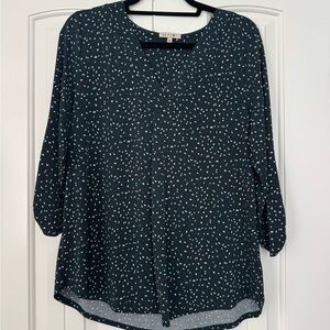 Beacon Women's Dark Green Blouse with White and Brown Dots